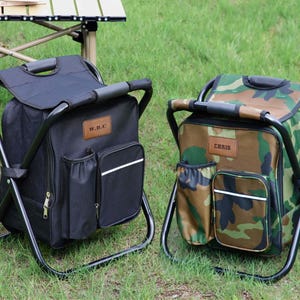 Personalized Cooler Chair Embroidery Backpack, Custom Outdoor Lovers Gifts, Fishing Gifts for Men, Portable Seat Mens Outdoor Gift [W]