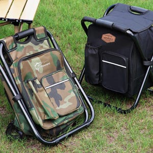 Fishing Gift Personalized Cooler Chair, Camo Backpack Stool With Custom Leather Patch [W+R] image 13