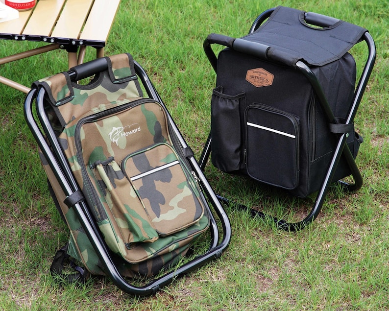 Fishing Gift Personalized Cooler Chair, Camo Backpack Stool With Custom Leather Patch [W+R] image 13