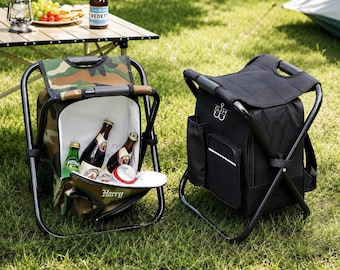 Fishing Gift Personalized Cooler Chair, Camo Backpack Stool With Custom Leather Patch