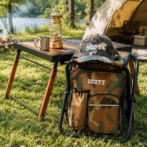 Angelausrüstung 2-teiliger personalisierter Kühler-Stuhl-Rucksack-Hocker mit gesticktem Camouflage-Hut [N] [W] Bild 9