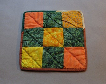 Forstliche Patchwork Handarbeit + Handgesteppt 9 Aufnäher TassenTeppich
