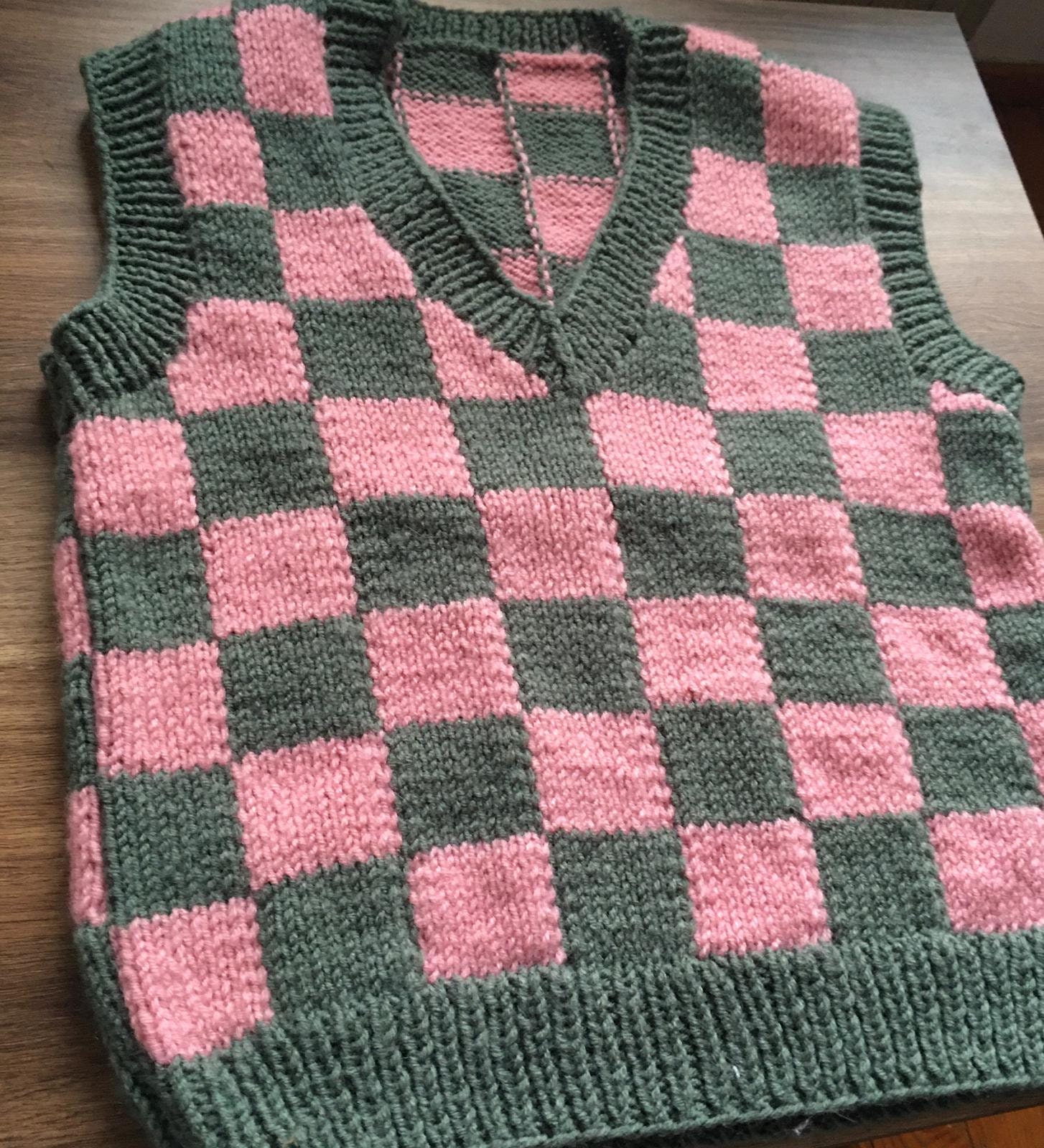Checkered Knit Vest Etsy