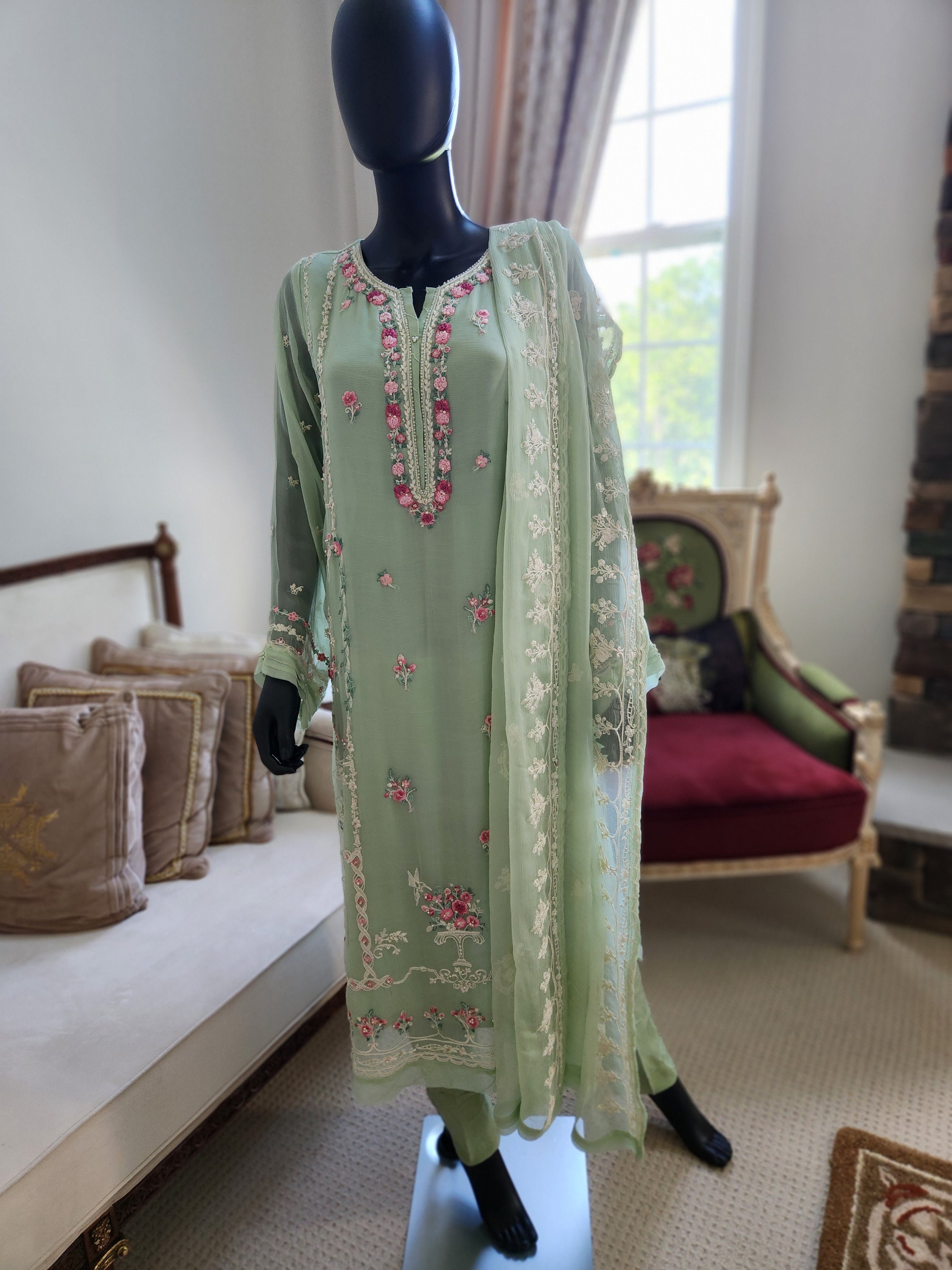 Three Piece Agha Noor in Color Mint Green. Perfect for Eid . Chiffon ...