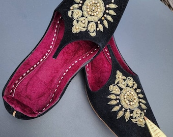 Men saleem Shahi velvet khussa jutti  with pearls kora dabka handwork.