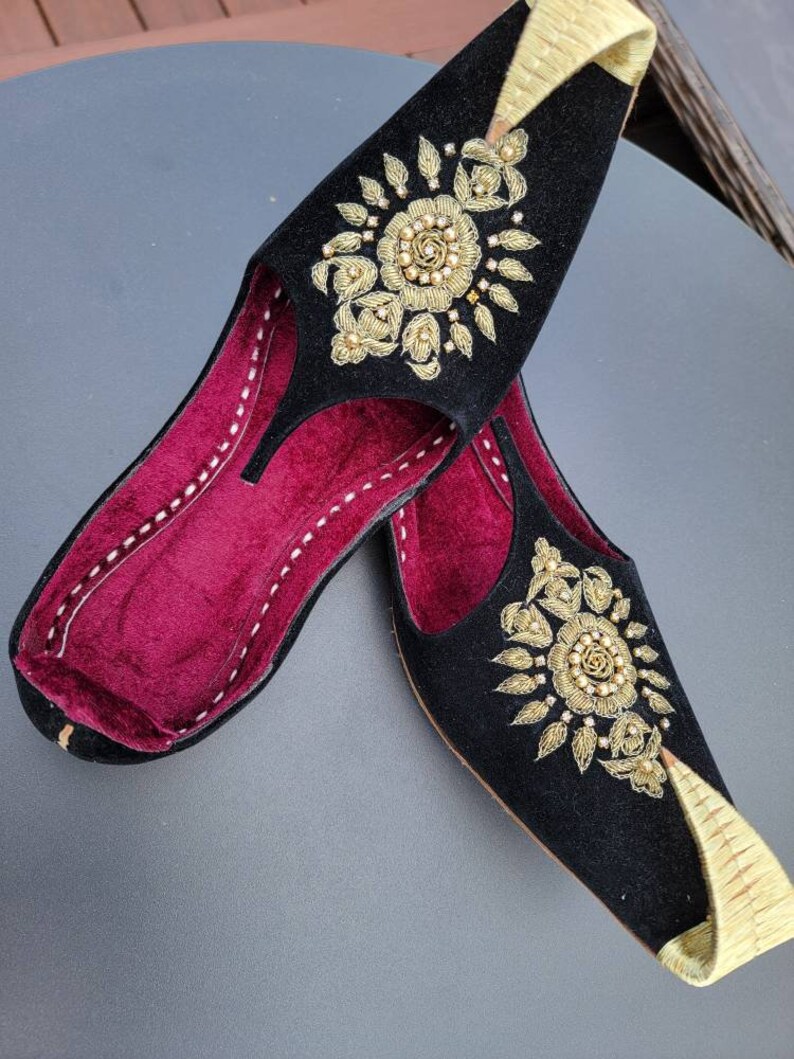 Men saleem Shahi velvet khussa jutti with pearls kora dabka handwork. image 1