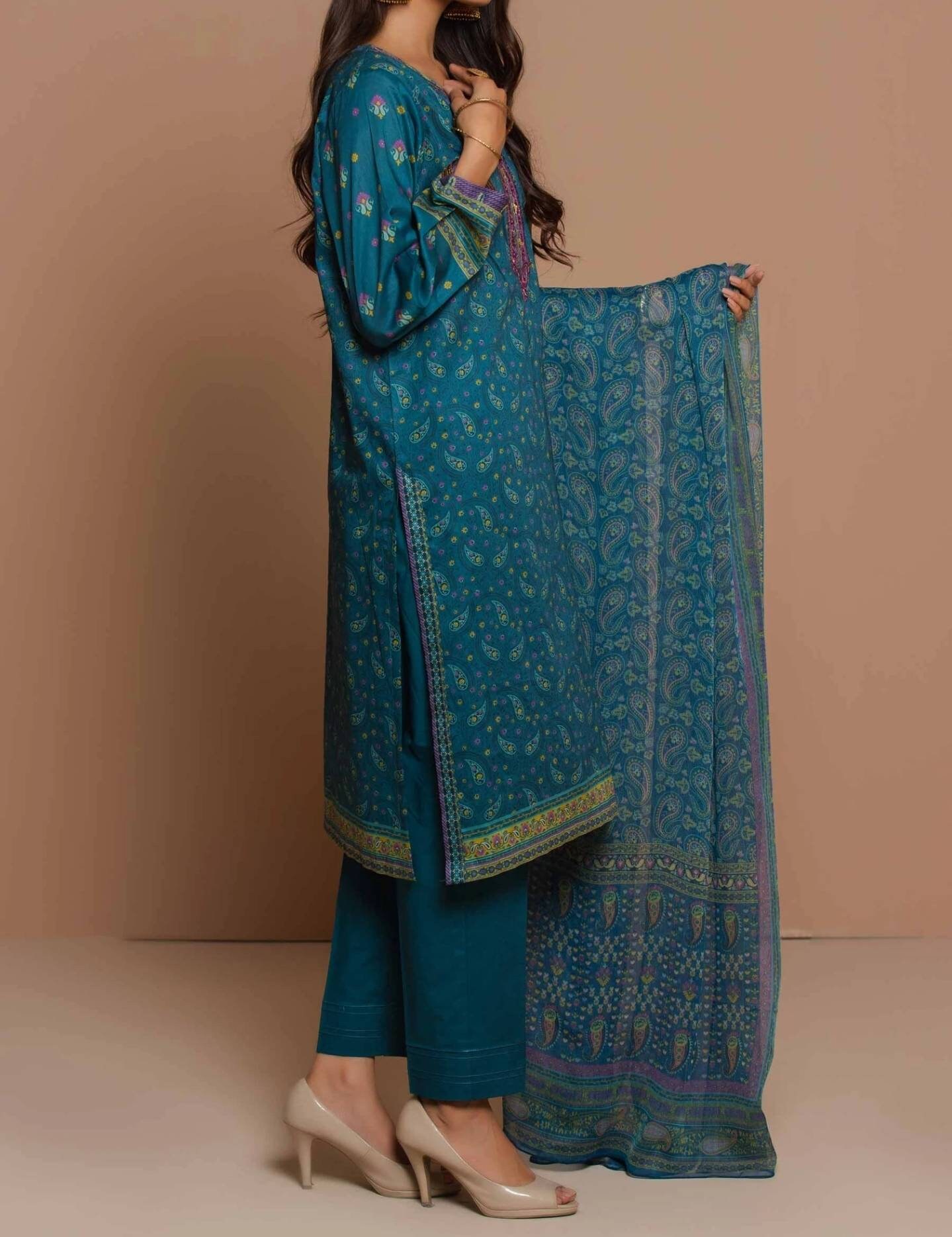 Lamhay Embroidered Chiffon Stitched 3 Piece Suit - Lime Green SU-157 - SMZ26LM - Festive Collection main image 1