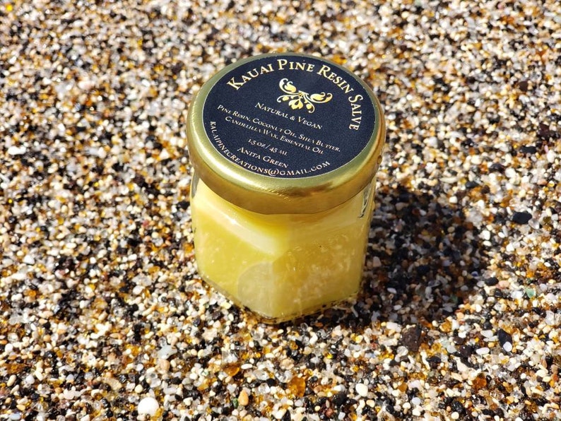 Kauai Pine Resin Salve | Helt naturligt hudlindrande balsam för torr hud, utslag och återfuktande | Handgjord örtsalva bild 6