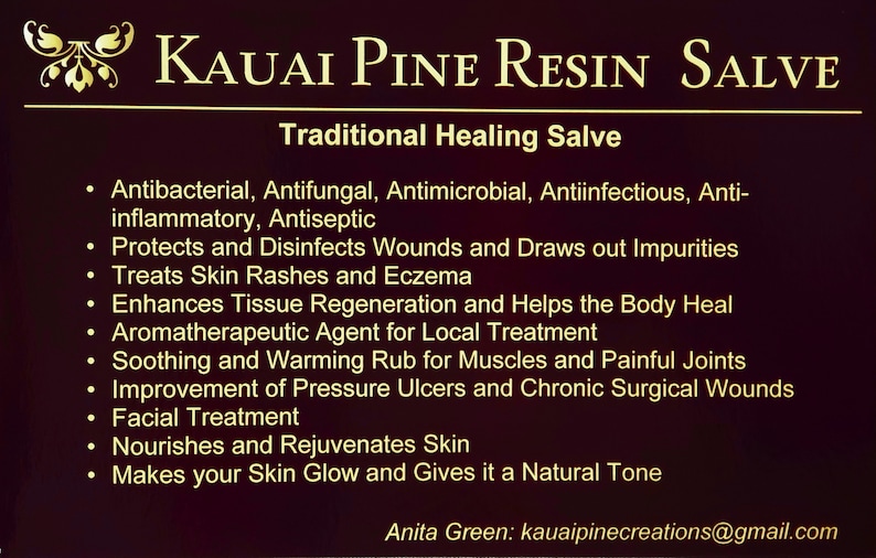 Kauai Pine Resin Salve | Helt naturligt hudlindrande balsam för torr hud, utslag och återfuktande | Handgjord örtsalva bild 2