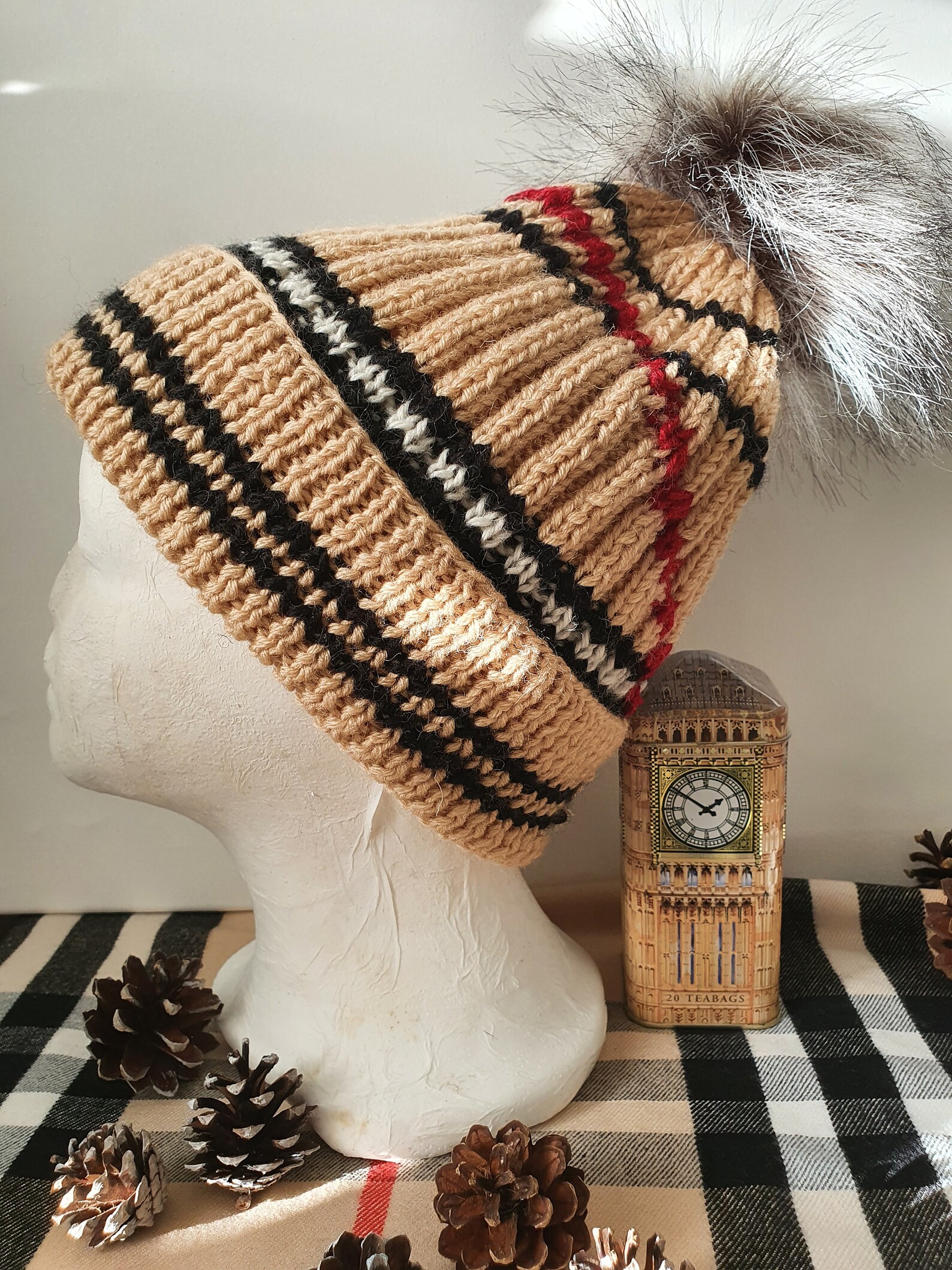 Beige handknitted merino wool mix hats Etsy