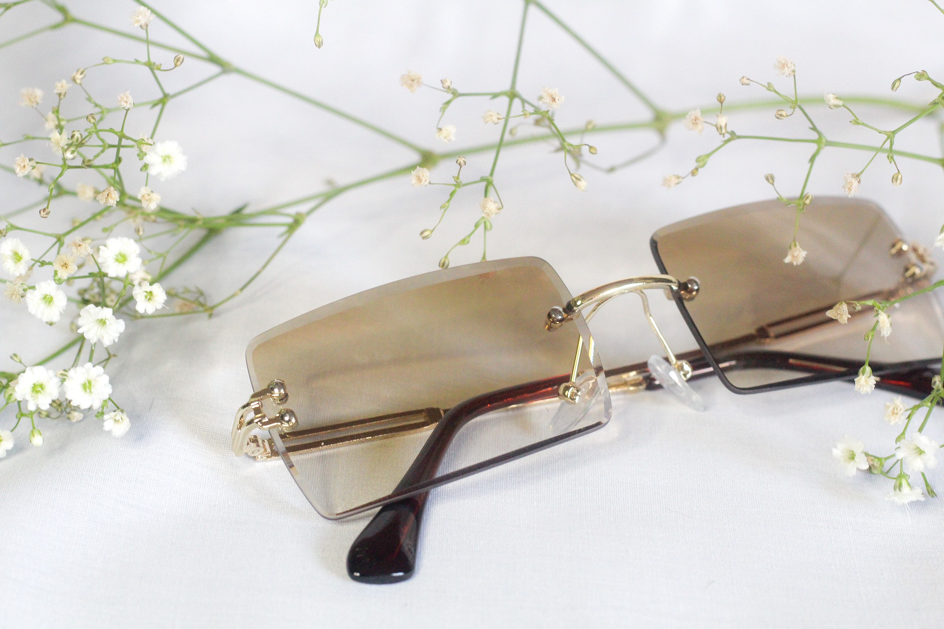 Brown Y2K Rimless Sunglasses 90s Sunglasses 2000s Fashion Etsy UK