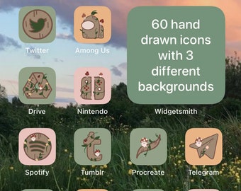 Cottagecore iOS iPhone Icons, iOS 14 icons, botanical iOS icons, iOS icon pack, kawaii ios icons, fall aesthetic