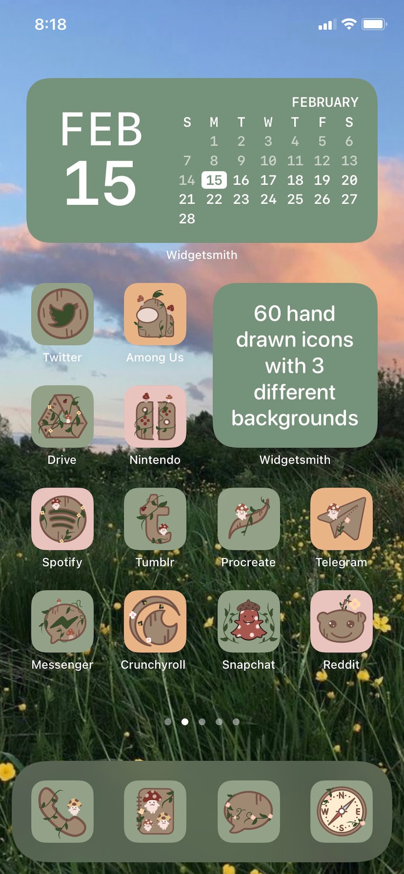 Cottagecore iOS iPhone Icons, iOS 14 icons, botanical iOS icons, iOS icon pack, kawaii ios icons, fall aesthetic 