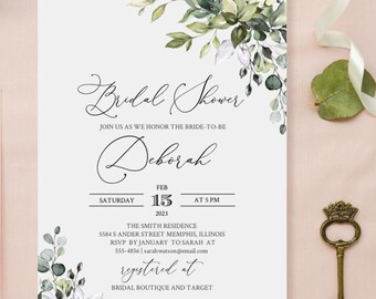 Greenery Bridal Shower Invitation Template (Instant Download)
