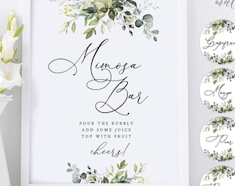 Greenery Mimosa Bar Sign Template: Printable Juice Labels (Digital Download) #50