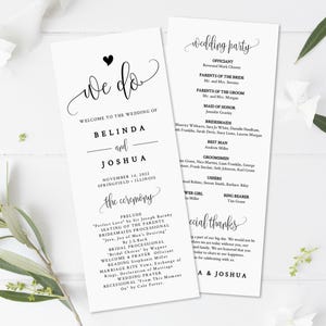 Rustic Wedding Program Template: Black & White, Editable (Instant Download, 3.75x9/5x7 inches)