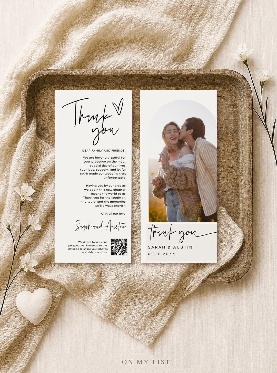 Minimalist Wedding Thank You Card With QR Code, Editable Printable ...