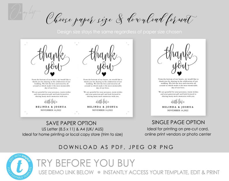 Editable Kraft Thank You Card Template: Printable DIY, 4x6 & 5x7 ...