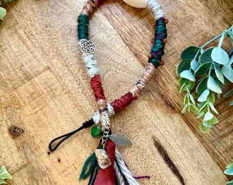 Handmade Hair Wrap Extension: Upcycled Fabric, Yarn, Beads