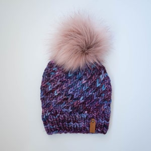Purple multi color Merino Wool Knit Hat | Alpine Swirl Hat | Adult Size | Handmade Luxury Knitwear | Ready to ship