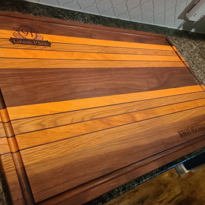 Custom XL Cutting Board. Excellent for BBQ. 34"x21" Walnut, Cherry, and ...