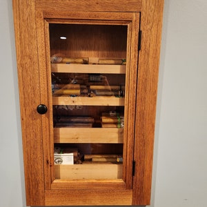 Hand Made In-Wall Humidor for cigars. Great gift for husband, boyfriend, or dad.  Includes Boveda Humidor Starter Kit.