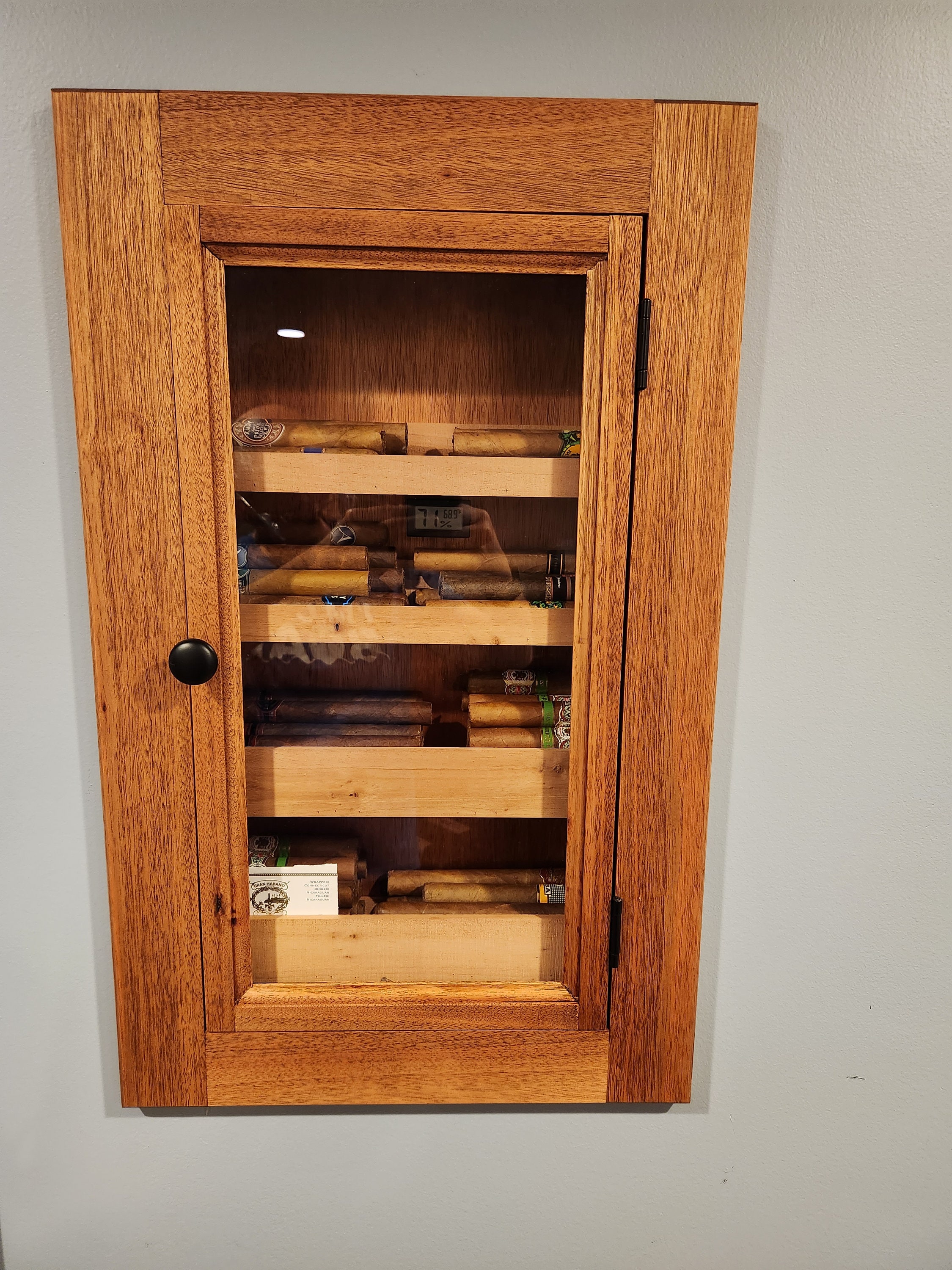 Hand Made In-Wall Humidor for cigars. Great gift for husband, boyfriend, or dad.  Includes Boveda Humidor Starter Kit.