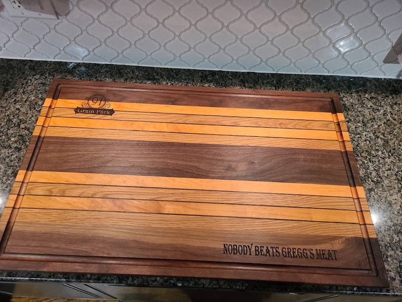 Custom XL Cutting Board. Excellent for BBQ. 34x21 Walnut, Cherry, and