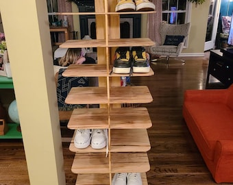 Custom, hand made shoe tree / shoe shelf. Wormy Maple. Shoe Organizer Holds 20 pairs of shoes.