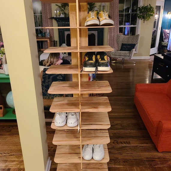 Custom, Hand Made Shoe Tree / Shoe Shelf. Wormy Maple. Shoe Organizer Holds  20 Pairs of Shoes. 