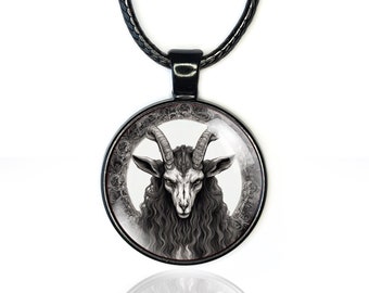 Goat Head Pendant, Occult Jewelry with Baphomet Symbol, Satanic Demonic Necklace for Witchcraft Pagan