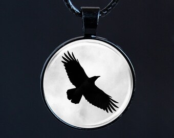 Raven Necklace, Pagan Jewelry with Crow Pendant, Wiccan Silver Necklace for Witchcraft Animal Magic