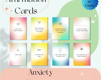 Affirmation cards for anxiety | 25 Printable Anxiety Affirmations | Colorful Gradient Cards | Daily Affirmation Cards Deck for Mental Health