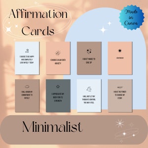 Daily affirmation cards, deck affirmation cards minimalist design, editable canva template card affirmations