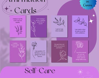 45 Affirmation Cards Digital Download, Mindfulness Affirmations Deck 2022, Positive Quotes Printable Gift, Canva Template Affirmations Cards