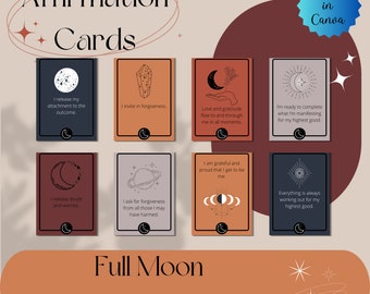100 Full Moon Affirmation Cards Digital Download, Affirmation for Love, Money and Success  Deck, Positive Quotes Printable Gift