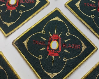 Trail Blazer Badge with Vintage Lantern Embroidered Iron-on/Sew-on DIY Applique for Clothing Jacket Jeans Backpack Explorer Badge