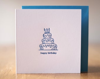 Letterpress Happy Birthday Card | Handmade Birthday Cake Card | Minimal Birthday Card | Fancy Birthday Card | Handmade Birthday Card