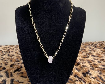 Rose quartz gold paper clip chain