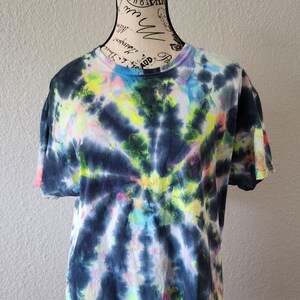 Black Spiral Neon Tie Dye T Shirt Customizable Unisex Size L