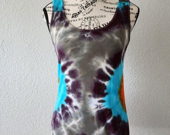Grey & Turquoise Tie Dye Tank Top Women&#39;s M