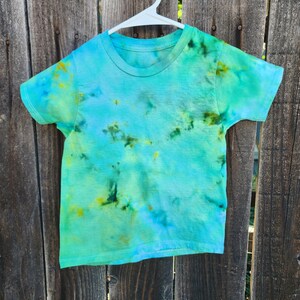 Kid&#39;s Blue Green Scrunch Tie Dye T Shirt Size Youth XS