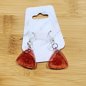 Small Triangle Shaped Red Glitter Drop Resin Earrings