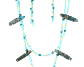 Blue Jasper double necklace and earring set