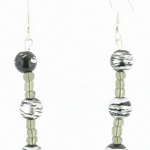Black/Silver glass beaded earrings