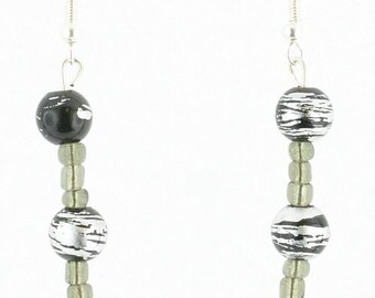 Black/Silver glass beaded earrings