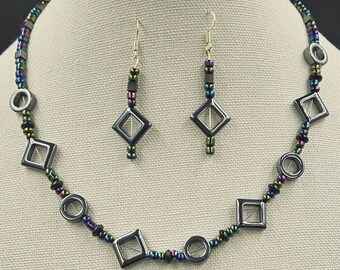 Hematite Shapes necklace/earring set