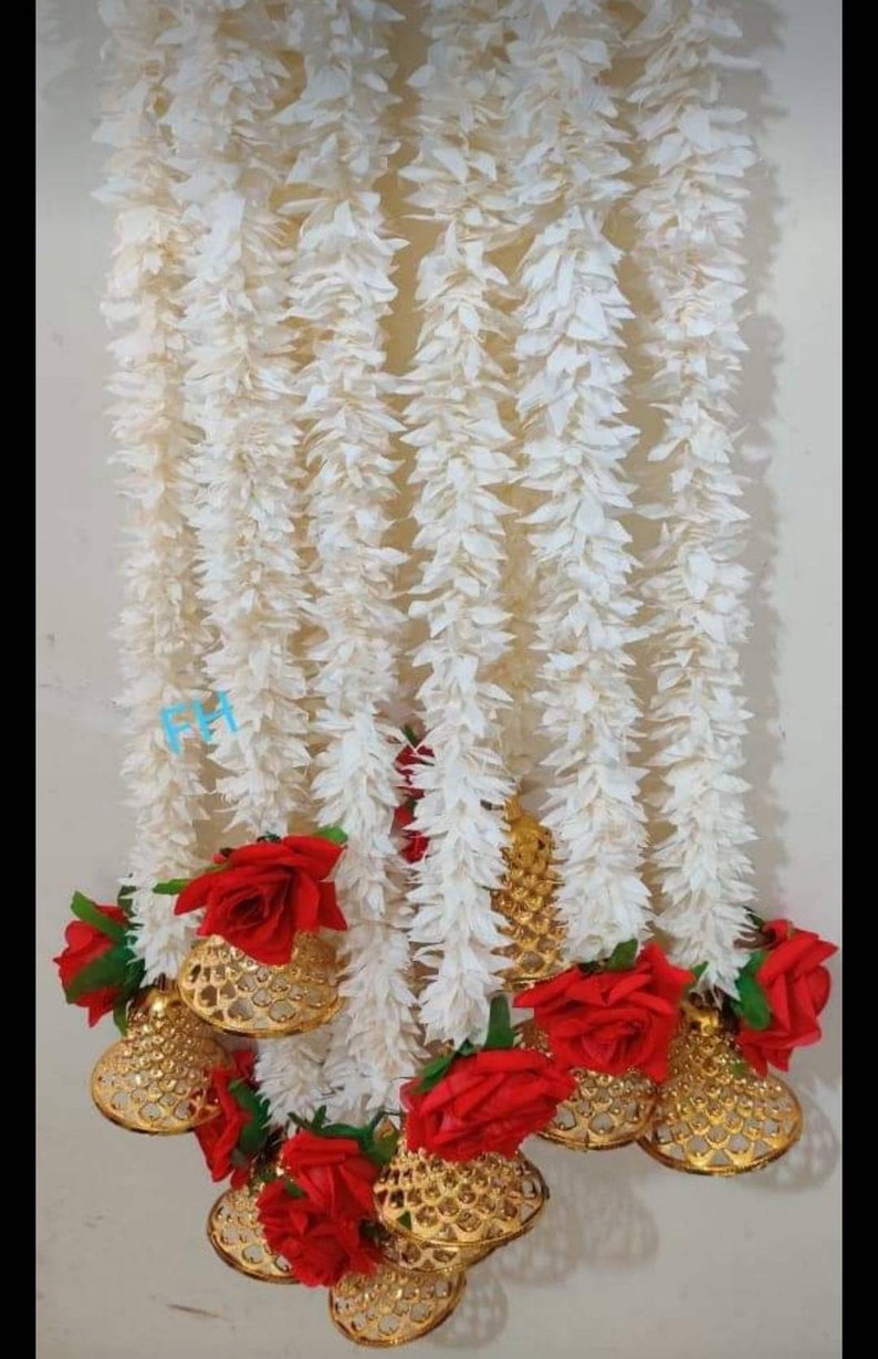 Artificial Jasmine Mogra Flower String With Bells and Red Etsy