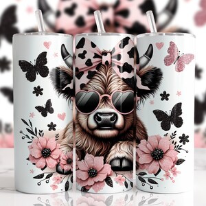 Cute Cow Tumbler, Cow With Bow, Cow and Butterflies