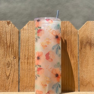 Floral Iced Coffee 20oz Glass Tumbler with Lid Straw Cute Coffee Cup for Women Friends Bridesmaids Mom